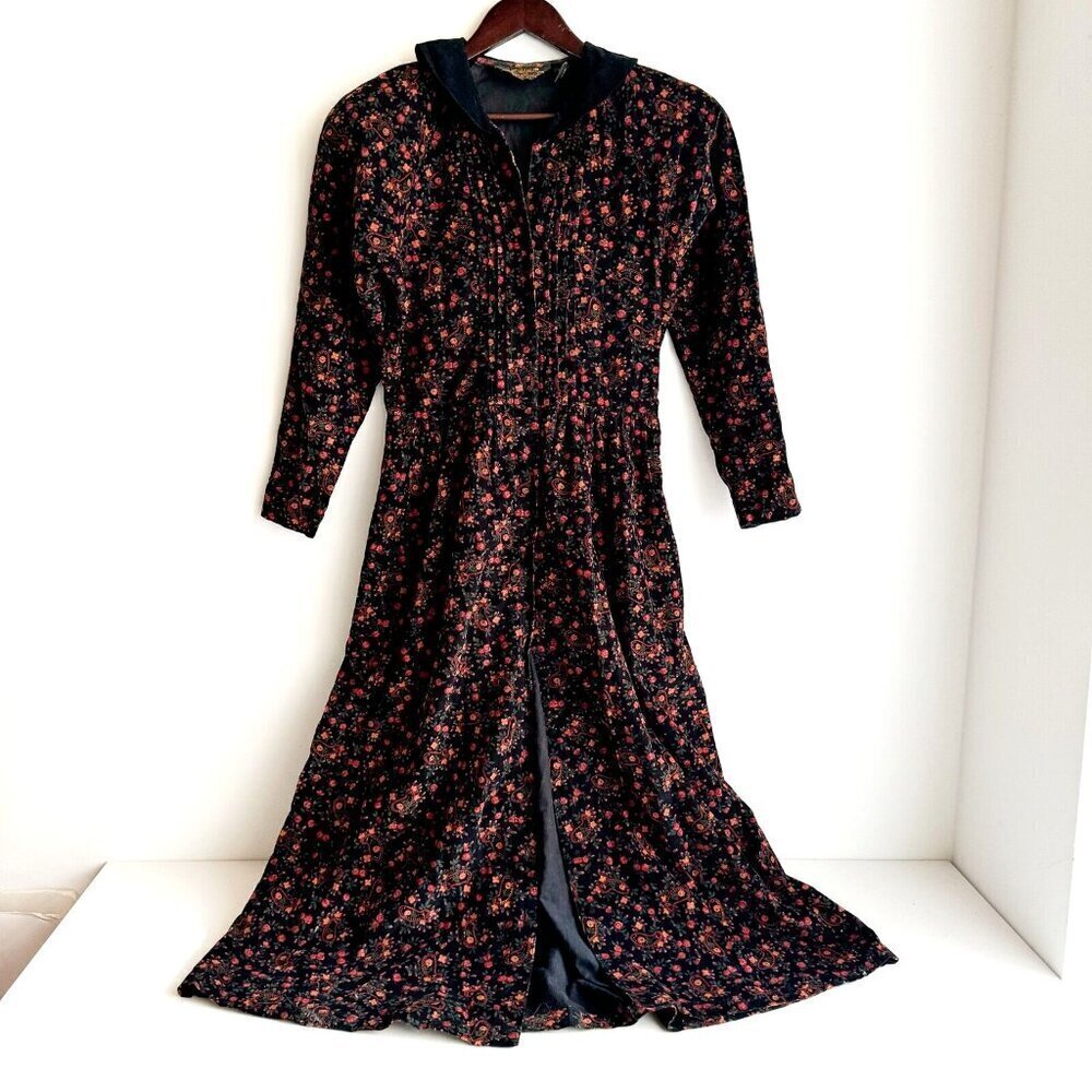 Eddie Bouer Microfloral Courdory Modest Long Sleeve Midi Dress S